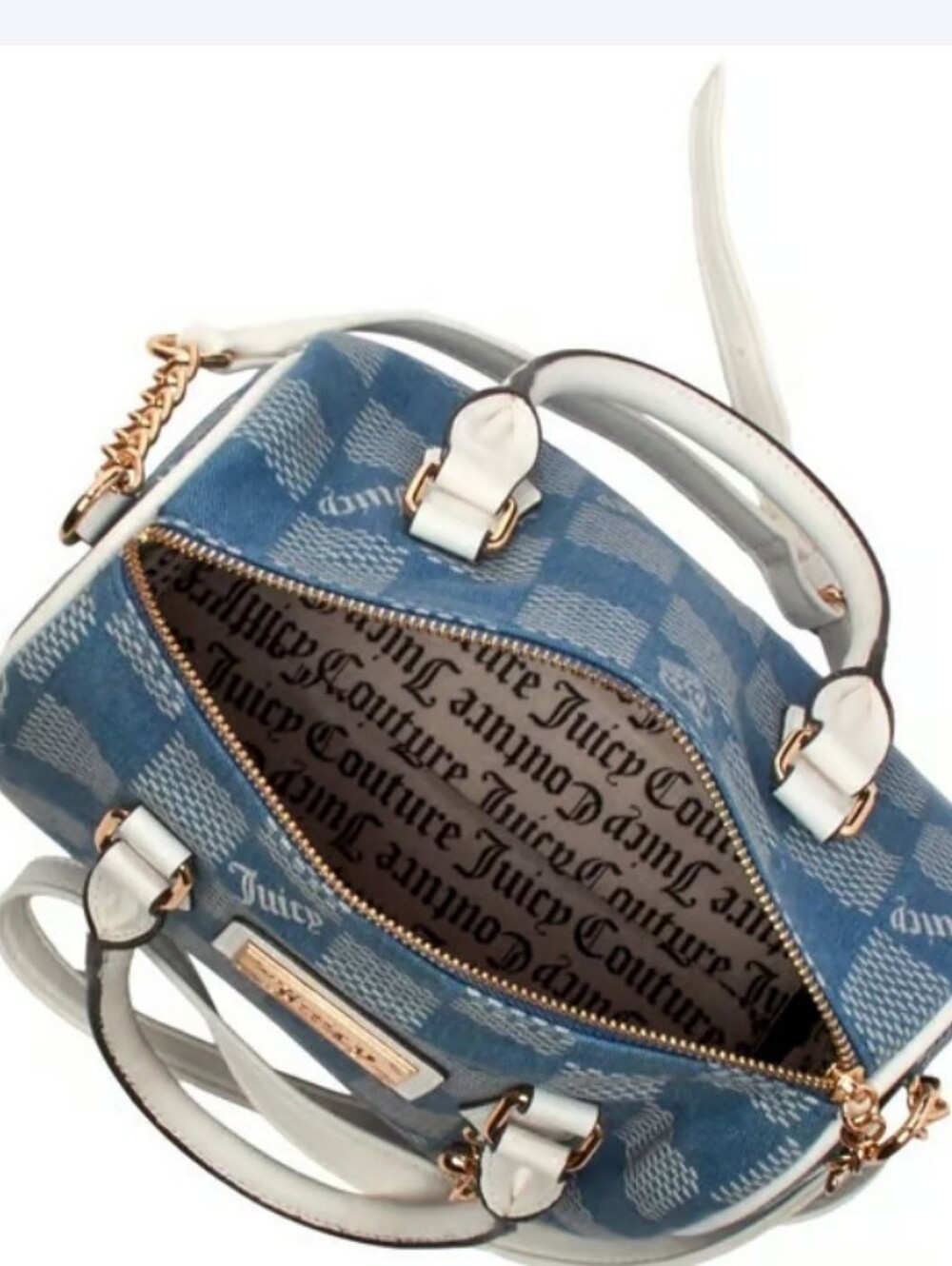 Juicy Couture Blue Check Satchel with White Trim - Picture 3 of 11